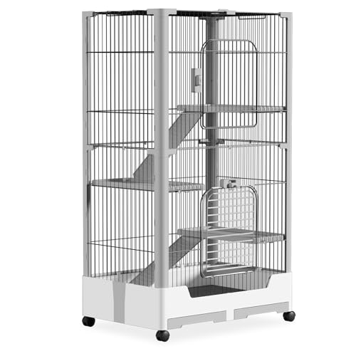SUBTLETY 73x50x113cm Kleintiere Käfige Kunststoff Nagerkäfig mit Metall Drahtgitter, Rampen, Ruheplattform, Abnehmbare Tablett & Drehbare Rädern Zweistufig Laufställe für Kaninchen Hamster Frettchen von SUBTLETY