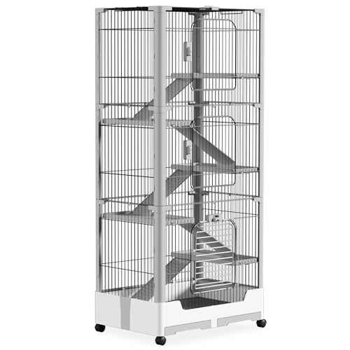 SUBTLETY 73x50x160cm Kleintiere Käfige Kunststoff Nagerkäfig mit Metall Drahtgitter, Rampen, Ruheplattform, Abnehmbare Tablett & Drehbare Rädern Dreistufig Laufställe für Kaninchen Hamster Frettchen von SUBTLETY