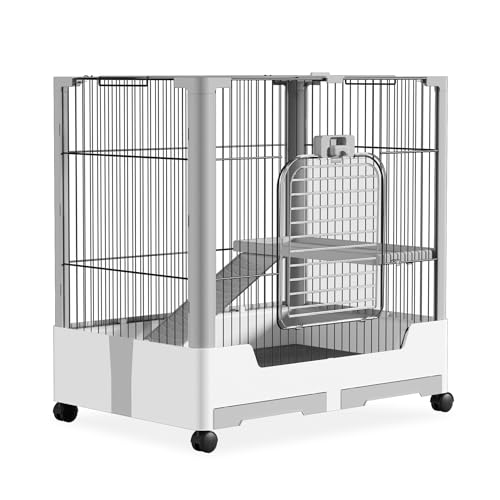 SUBTLETY 73x50x68cm Kleintiere Käfige Kunststoff Nagerkäfig mit Metall Drahtgitter, Rampen, Ruheplattform, Abnehmbare Tablett & Drehbare Rädern Einstufig Laufställe für Kaninchen Hamster Frettchen von SUBTLETY