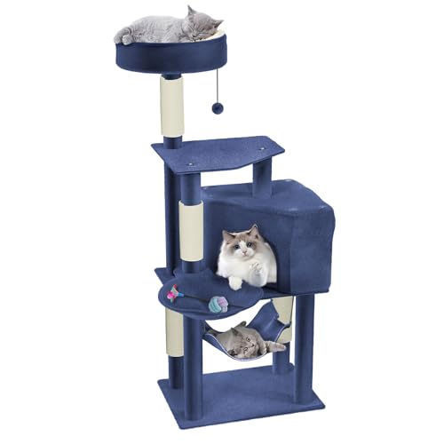 SUBTLETY Kratzbaum Groß 133,5cm Hoch Aktivitätskratzbäume Katzen Kletterturm mit Sisal-Säulen, Plattformen, Katzenhöhle, Hängematte & Ball rutschfeste Kletterbaum für Indoor-Katzen (K1266, Blau) SUBTLETY Kratzbaum Groß 133,5cm Hoch Aktivitätskratzbäume Katzen Kletterturm mit Sisal-Säulen, Plattformen, Katzenhöhle, Hängematte & Ball rutschfeste Kletterbaum für Indoor-Katzen (K1266, Blau) von SUBTLETY
