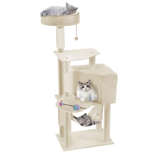 SUBTLETY Kratzbaum Groß 133,5cm Hoch Aktivitätskratzbäume Katzen Kletterturm mit Sisal-Säulen, Plattformen, Katzenhöhle, Hängematte & Ball rutschfeste Kletterbaum für Indoor-Katzen (K1266, Beige) SUBTLETY Kratzbaum Groß 133,5cm Hoch Aktivitätskratzbäume Katzen Kletterturm mit Sisal-Säulen, Plattformen, Katzenhöhle, Hängematte & Ball rutschfeste Kletterbaum für Indoor-Katzen (K1266, Beige) von SUBTLETY