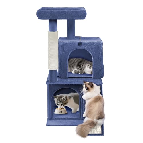 SUBTLETY Kratzbaum Klein 92,5cm Hoch Aktivitätskratzbäume Katzen Kletterturm mit Sisal-Säulen, Plattformen, Katzenhöhle, Ball & Kletterleiter rutschfeste Kletterbaum für Indoor-Katzen (K1138, Blau) SUBTLETY Kratzbaum Klein 92,5cm Hoch Aktivitätskratzbäume Katzen Kletterturm mit Sisal-Säulen, Plattformen, Katzenhöhle, Ball & Kletterleiter rutschfeste Kletterbaum für Indoor-Katzen (K1138, Blau) von SUBTLETY