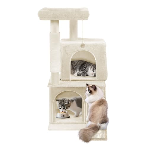 SUBTLETY Kratzbaum Klein 92,5cm Hoch Aktivitätskratzbäume Katzen Kletterturm mit Sisal-Säulen, Plattformen, Katzenhöhle, Ball & Kletterleiter rutschfeste Kletterbaum für Indoor-Katzen (K1138, Beige) SUBTLETY Kratzbaum Klein 92,5cm Hoch Aktivitätskratzbäume Katzen Kletterturm mit Sisal-Säulen, Plattformen, Katzenhöhle, Ball & Kletterleiter rutschfeste Kletterbaum für Indoor-Katzen (K1138, Beige) von SUBTLETY