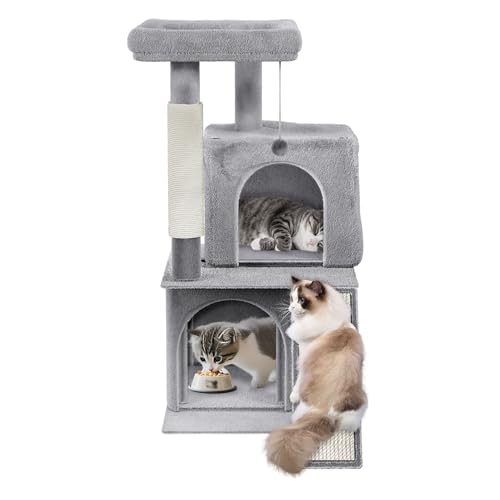 SUBTLETY Kratzbaum Klein 92,5cm Hoch Aktivitätskratzbäume Katzen Kletterturm mit Sisal-Säulen, Plattformen, Katzenhöhle, Ball & Kletterleiter rutschfeste Kletterbaum für Indoor-Katzen (K1138, Grau) SUBTLETY Kratzbaum Klein 92,5cm Hoch Aktivitätskratzbäume Katzen Kletterturm mit Sisal-Säulen, Plattformen, Katzenhöhle, Ball & Kletterleiter rutschfeste Kletterbaum für Indoor-Katzen (K1138, Grau) von SUBTLETY