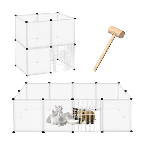SUBTLETY Meerschweinchen Käfig aus Kunststoffplatten für Innen Draußen 145x75x48cm Kaninchen Freigehege Hasengitter mit Tür, Anti-Rutsch Pads und Kabelbinder Gehege für Kleintiere (Transluzentes Weiß) von SUBTLETY