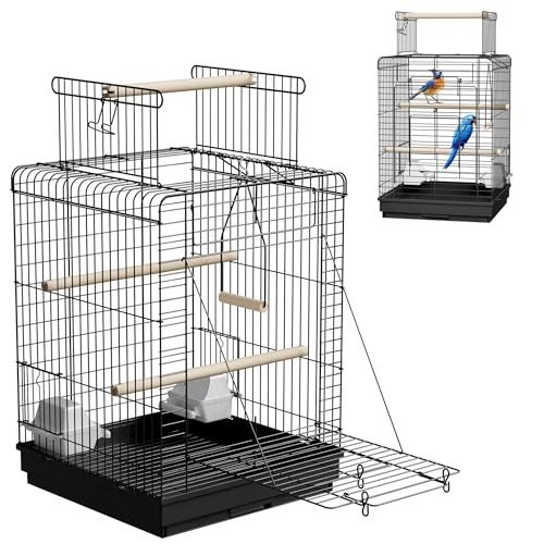 SUBTLETY Metall Vogelkäfige 40x40cm Wellensittich Käfig mit Ausruhen Holzstab Nymphensittiche Vogelbauer Tragbare Vogelvoliere mit Dachfenster, Tür, Futtertrog & Herausnehmbares Tablett für Ziervögel von SUBTLETY