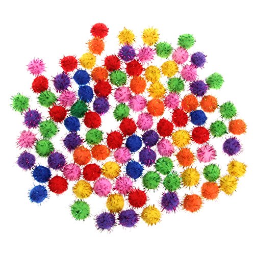 SUCHUANGUANG 100 Stück Bunte Mini Sparkly Glitter Lametta Bälle Kleiner Pom Ball Für Katzenspielzeug Fluffy Ball von SUCHUANGUANG