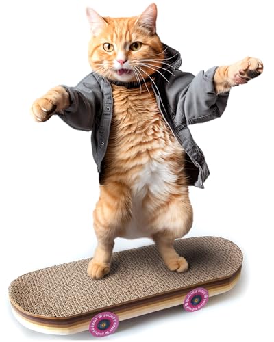 SUCK UK Kratz-Skateboard aus Pappe für Katzen | Katzenspielzeug | Skateboard | Longboard | Kratzbaum | Kratzbrett | Katzenminze | Kratzmöbel | Kratzmatte | Kratzspielzeug | Katzen | Kratzpappe von SUCK UK