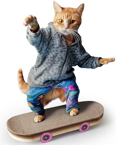 SUCK UK Kratz-Skateboard aus Pappe für Katzen | Katzenspielzeug | Skateboard | Longboard | Kratzbaum | Kratzbrett | Katzenminze | Kratzmöbel | Kratzmatte | Kratzspielzeug | Katzen | Kratzpappe von SUCK UK