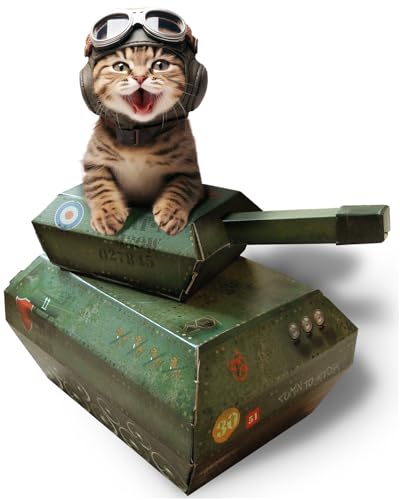 Suck UK Tank Katzenhaus aus Pappe, Kätzchenspielzeug und Katzenbett, interaktives Katzenspielzeug für Katzen, originelles Katzenzubehör und Katzengeschenke, Katzenspielzeug für drinnen oder draußen von SUCK UK