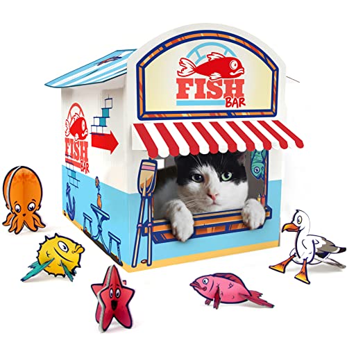 Suck UK Katzenkiosk-Spielhaus | Katzenspielzeug | Katzenhaus aus Pappe | Katzenzubehör | Katzenspielhaus | Papphaus | Kätzchenzubehör | Katzenhöhle | Katzenversteck mit 3D-Spielzeug aus Pappe von SUCK UK