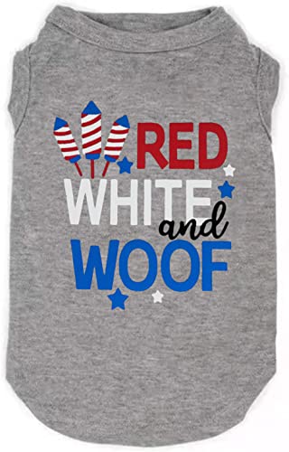 SUEOSU Amerikanische Flagge, Eis am Stiel 4. Juli, lustige grafische Welpenkleidung, Gedenktag, Unabhängigkeitstag, Urlaub, Hundekleidung für kleine Hunde, Haustier-Katzen-Outfit (XS, woof-grau) von SUEOSU