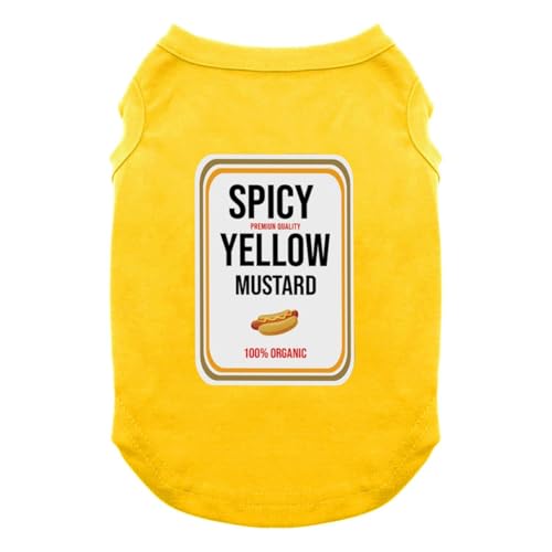 SUEOSU Condiments Shirts für Haustiere, Hunde, Katzen – passende Senf-Ketchup-Relish-Gewürze, Hundekostüme, T-Shirts (groß, gelb) von SUEOSU