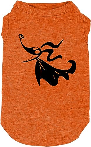 SUEOSU Halloween-Hundeshirt für Haustierkleidung, Halloween-Skelett-Kapuzenpullover, leuchtender Totenkopf, niedliches Hemd, atmungsaktiv, dehnbare Kostüme (XS, Orange-1) von SUEOSU