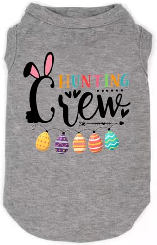 SUEOSU Happy Easter Shirts für Hunde, lustiger Aufdruck, Weste für kleine, mittelgroße und große Hunde, Tanktop, leichtes Haustier-T-Shirt, Kostüme für Ostern (Größe M, Grau 01) von SUEOSU