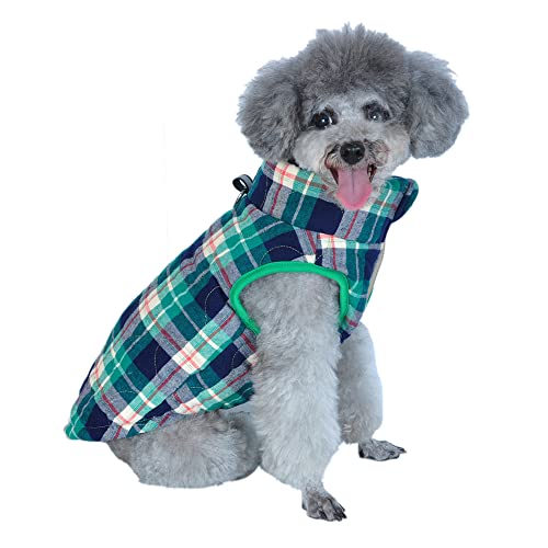 SUEOSU Winter-Hundemäntel, Hundebekleidung für kaltes Wetter, britischer Flanell, kariert, winddicht, warme Hundejacke für Hundemäntel für den Winter, 7 Größen, 3 Farben (XS, grün, schottisches Karo) von SUEOSU