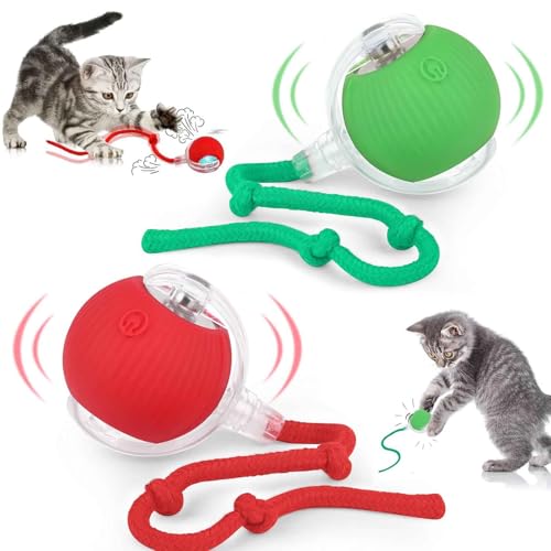 2 Stück Interaktives Katzenspielzeug Katzenball Katzenspielzeug Elektrisch Katzenball mit LED-Licht 3 Arbeitsmodi Mit Schnur Und USB Aufladbar automatisches 360° von SUFANG