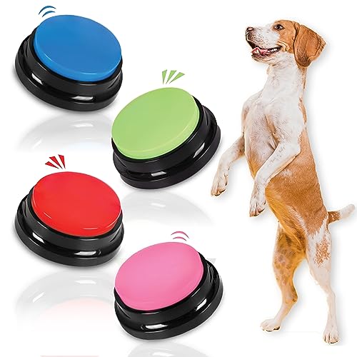 SUHSAI Buzzer mit aufnahmefunktion, Sprechende Tasten für Hunde, 30 Sekunden Aufnahmetaste, Hund Sprechknopf Set, Hundetasten, Hundetrainingstasten, Summer für Klassenzimmer - 4 Stück von SUHSAI