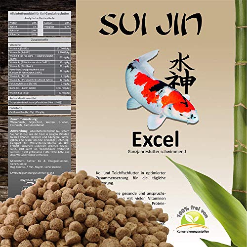 Koifutter 6mm Excel Koi Futter 15kg (€ 3,10/kg) Fischfutter Sommer Frühjahr Herbst von SUI JIN Teichprodukte