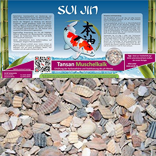 TANSAN Muschelkalk 10,0 kg (Eimer) (€ 3,29/kg) - Stabiler pH-Wert und Karbonatwert Erhöhung von SUI JIN Teichprodukte