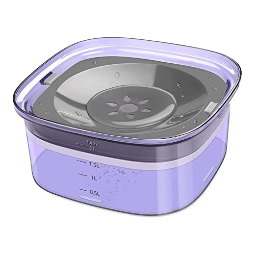 SUICRA Futternäpfe 70oz Dog Water Bowl,Large Capacity Spill Proof Dog Bowl,Transparent 2L Visible Water Level Slow Drinking Bowl for Dogs and Cats (Color : YA037-Purple) von SUICRA