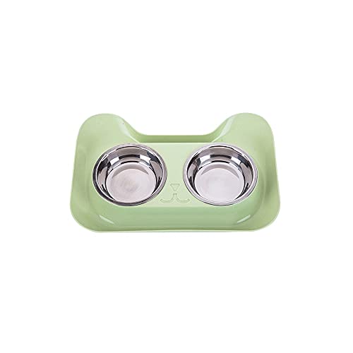 SUICRA Futternäpfe Double Dog Cat Bowls Süße Katze Form Lebensmittel Wassereinzug für kleine Hunde Katzen Fütterung Edelstahl Pet Bowl Supplies (Color : Green) von SUICRA