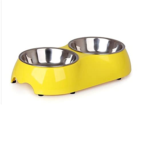 SUICRA Futternäpfe Hund und Katze Edelstahl Double Diner Food Water Bowl Slow Feeder Hundeschüssel PW027 (Color : Yellow, Size : Medium) von SUICRA