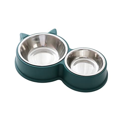 SUICRA Futternäpfe Pet Feeding Bowl Double Bowl Stainless Steel Non-Slip Bowl (Color : Green) von SUICRA