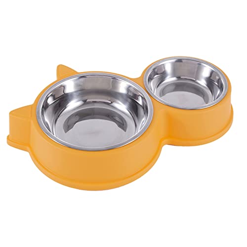 SUICRA Futternäpfe Stainless Steel Pet Feeding Bowl Double Bowl (Color : Yellow) von SUICRA