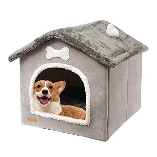 SUICRA Haustierbett waschbar Indoor Dog House Enclosed Warm Plush Sleeping Nest Bed with Removable Cushion Easy to Assemble Dog House for Small Dogs Kennel von SUICRA