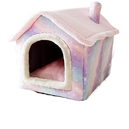 SUICRA Haustierbetten Dog House Kennel Soft Pet Bed Tent Indoor Enclosed Warm Plush Sleeping Nest Basket with Removable Cushion Travel Dog Accessory (Color : Pink, Size : M) von SUICRA