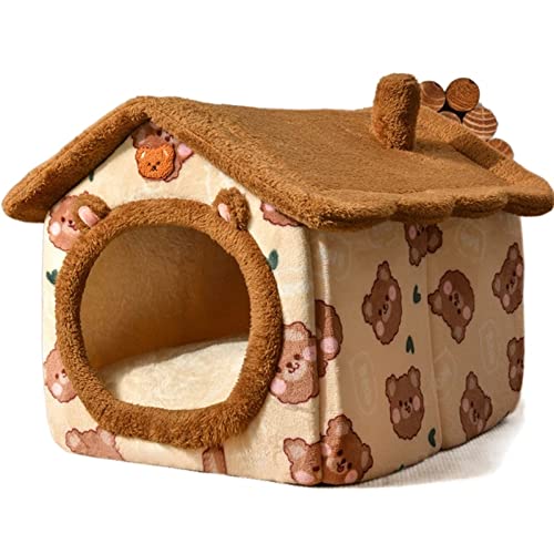 SUICRA Haustierbetten Foldable Dog House Pet Cat Bed Villa for Small Medium Dogs Cats Winter Warm Cat Bed Removable Nest Enclosed Cave Sofa Pet Supply (Color : Brown 2, Size : M) von SUICRA