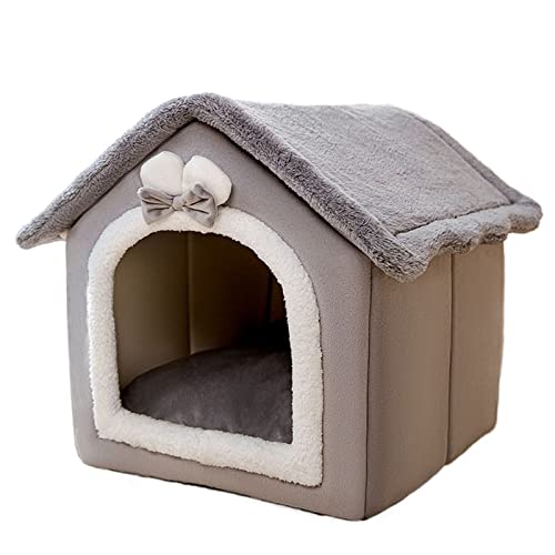 SUICRA Haustierbetten Foldable Pet Cat House Indoor Warm Kennel Pet Cat Cave Nest Washable Removable Mat Cozy Sleeping Bed Pet Supplies (Color : Grijs, Size : M) von SUICRA