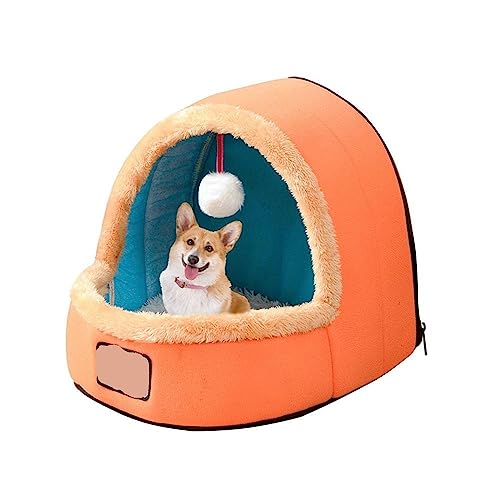 SUICRA Haustierbetten Pet Plush Tent with for Cats Dogs Soft Sleeping Bed Warm Nest (Color : Orange, Size : S) von SUICRA