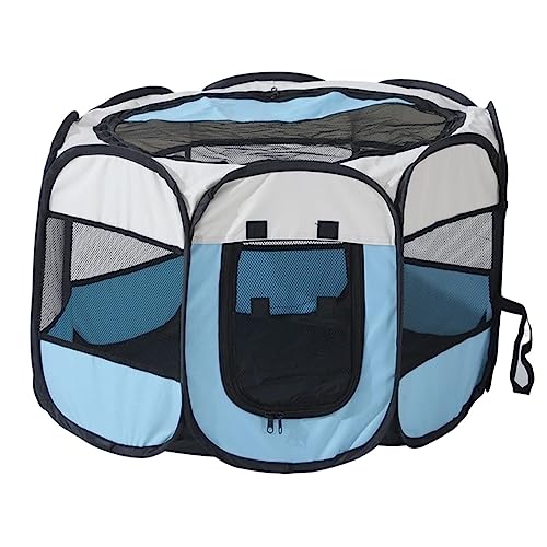 SUICRA Haustierbetten Portable Folding Pet Tent Dog House Octagonal Cage for Cat Tent Playpen Puppy Kennel Easy Operation Fence Outdoor Big Dogs House (Color : Beige with Blue, Size : 73 * 73 * 43cm) von SUICRA