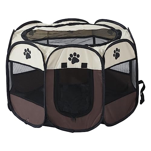 SUICRA Haustierbetten Portable Folding Pet Tent Dog House Octagonal Cage for Cat Tent Playpen Puppy Kennel Easy Operation Fence Outdoor Big Dogs House (Color : Coffee, Size : 114 * 114 * 58) von SUICRA