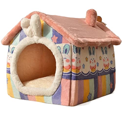 SUICRA Haustierbetten Removable Dog House Puppy Kennel Pet Luxury Villa Cat Tent Nest Enclosed Teddy Chihuahua Cave Small Dogs Basket Dog Supplies (Color : Pink, Size : M 48x40x39cm) von SUICRA