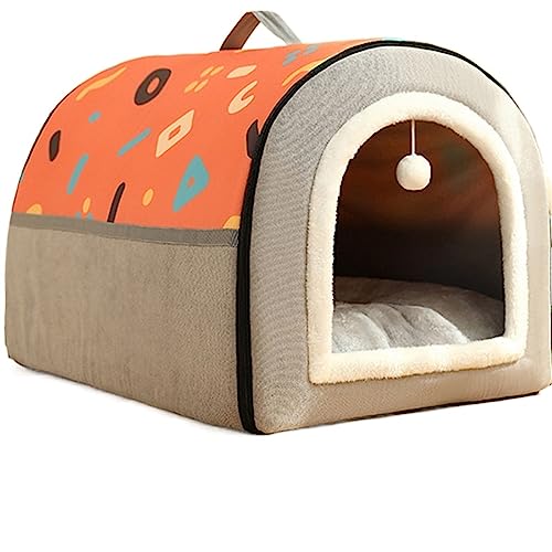 SUICRA Haustierbetten Warm Winter Cat Dog Bed Mat Deep Sleep Tent Cozy Geometric House Nest Removable Washable for Medium Large Dogs Pet Supplies (Color : Orange Gray, Size : 100 * 70 * 60cm) von SUICRA