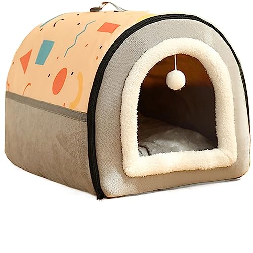 SUICRA Haustierbetten Warm Winter Cat Dog Bed Mat Deep Sleep Tent Cozy Geometric House Nest Removable Washable for Medium Large Dogs Pet Supplies (Color : Yellow Gray, Size : 50 * 39 * 36cm) von SUICRA