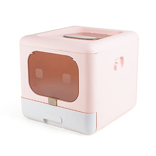 SUICRA Katzentoilette, Katzentoilette, Katzentoilette Pet Cat Foldable Litter Box Fully Enclosed Anti-Splash Deodorant Toilet for Cats Two-Way with Shovel Large Space Cat Litter Tray (Color : Pink) von SUICRA