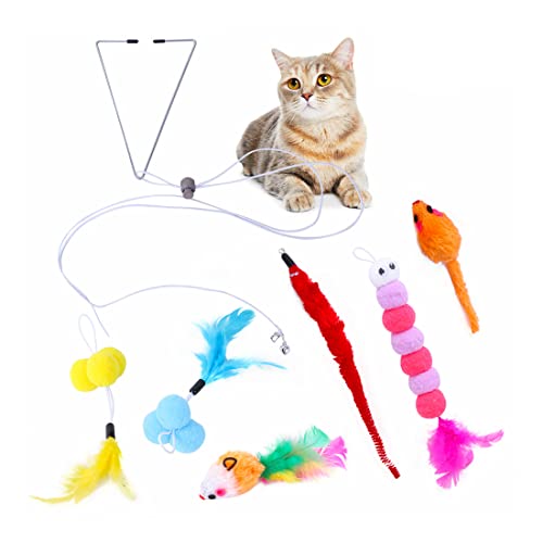 SULIUDAJI 6 PCS Interaktive Katzenspielzeug,Katzen Spielzeug,Automatisches Katzenspielzeug mit verstellbarem elastischem Seil,Selbstzahlendes Haustierspielzeug,Türfenster Hängende Mäuse für Katzen von SULIUDAJI