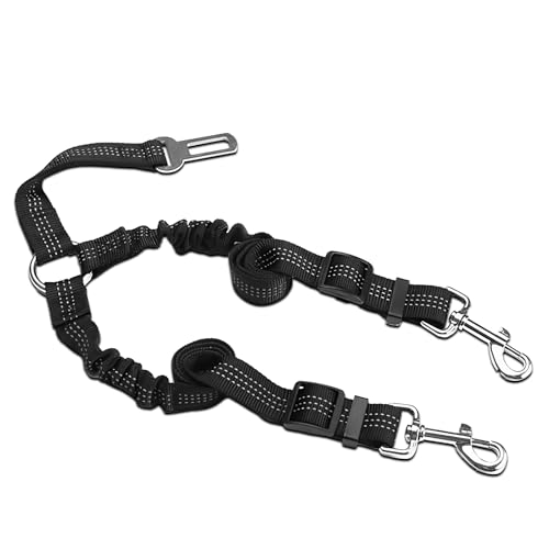Dual Dog Auto Sicherheitsgurt Leine - Verstellbares Elastisches Hundegeschirr Auto Geschirr Reflektierendes Nylon Hund Sicherheitsgurte mit 360° Drehgelenk Legierung Clips Universal von SULIVES