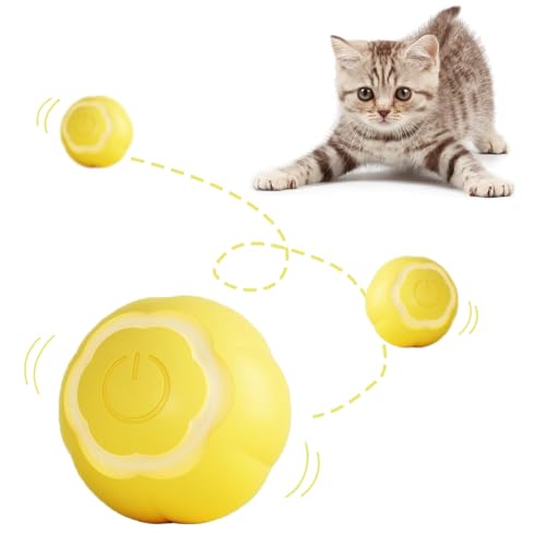 SULOLI Intelligentes Katzenspielzeug Ball,Wiederaufladbarer Katzenspielzeug Ball,Selbstdrehender Rollball für Katzen(Gelb) von SULOLI