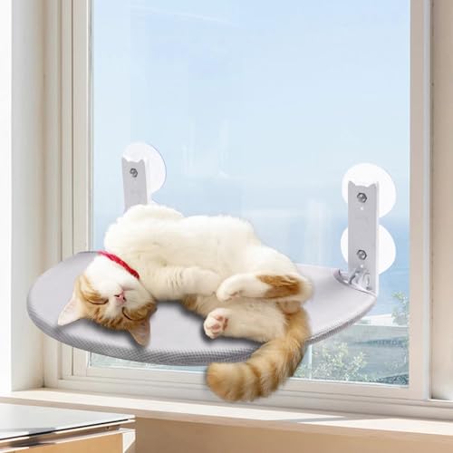 SULUNZEGER Katzen-Fenstersitzstange, faltbares Sonnenbad Katzenbett, Katzenhängematte mit massivem Metallrahmen und weichem Bezug, platzsparende Katzenhängematte zur Fenstermontage von SULUNZEGER