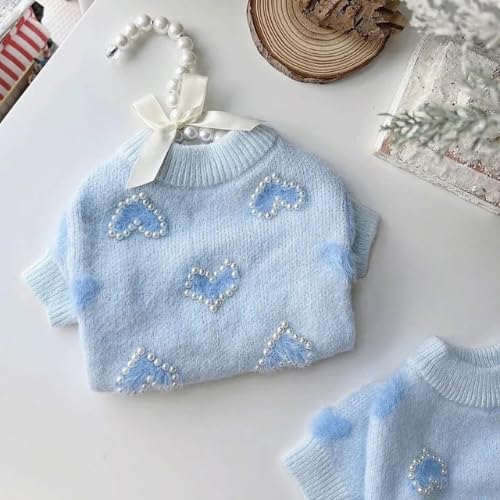 Hunde-Pullover mit Perlen und Herzen, elegant, warm, Größe XL, Blau von Sunkissed