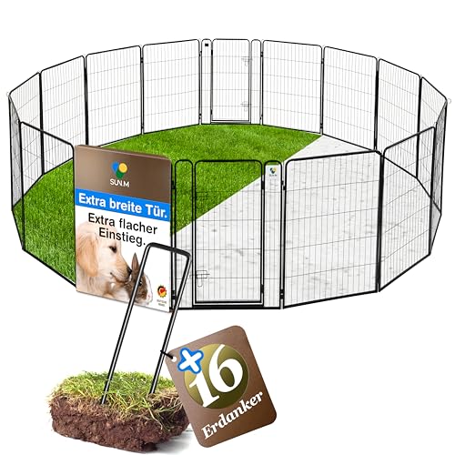 SUN-M Welpenauslauf 68x100cm hoch - 16 Teilig - inkl. Erdankern - Sicher, flexibel erweiterbar, werkzeugfreie Montage - ideal für Hund drinnen und draußen - Welpenzaun, Welpenlaufstall SUN-M Welpenauslauf 68x100cm hoch - 16 Teilig - inkl. Erdankern - Sicher, flexibel erweiterbar, werkzeugfreie Montage - ideal für Hund drinnen und draußen - Welpenzaun, Welpenlaufstall von SUN-M