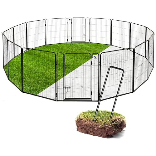 SUN-M Welpenauslauf 80cm hoch, 16-teilig mit 2 Türen, erweiterbarer Hundezaun für Garten& Wohnung, Werkzeugfreie Montage, faltbares Freilaufgehege, Laufstall Hund, Kleintiergehege, Welpengitter von SUN-M