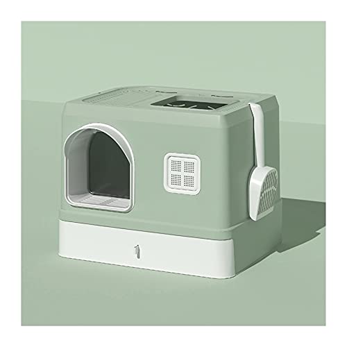 Katzentoilette Deluxe-bedecktes Wurf-Kasten mit abnehmbarem Fach und Scoop-Katzen-Wurf-Pan-beiliegender Toilettenstraining-Box-Haus einfach zu reinigen Katzenklo (Color : Groen) von SUNESA
