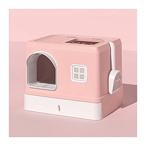 Katzentoilette Deluxe-bedecktes Wurf-Kasten mit abnehmbarem Fach und Scoop-Katzen-Wurf-Pan-beiliegender Toilettenstraining-Box-Haus einfach zu reinigen Katzenklo (Color : Roze) von SUNESA
