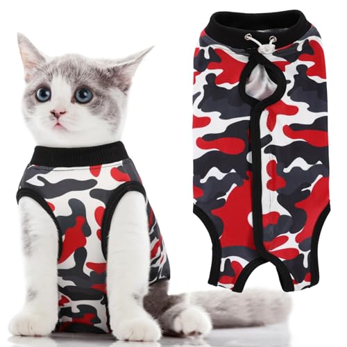 SUNFURA Camo bedruckter Katzen-Genesungsanzug, chirurgischer Genesungsanzug für Katzen, nach Operationen, Bauchwunden, Anti-Lecken, Kätzchen-Einteiler für Katzen, weibliches Spay-Recovery Shirt, von SUNFURA